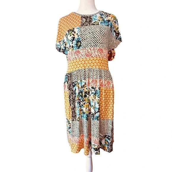 Johnny Was Women PaisleyCrew‎ Neck Bamboo Knit T-Shirt Dress Multi size XS